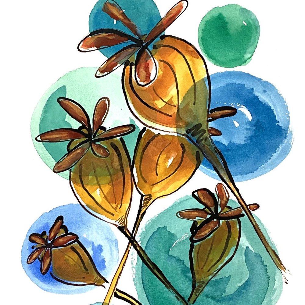Poppin Poppies - Original Poppy Wall Art Watercolor Painting 11x14in Matted Fram